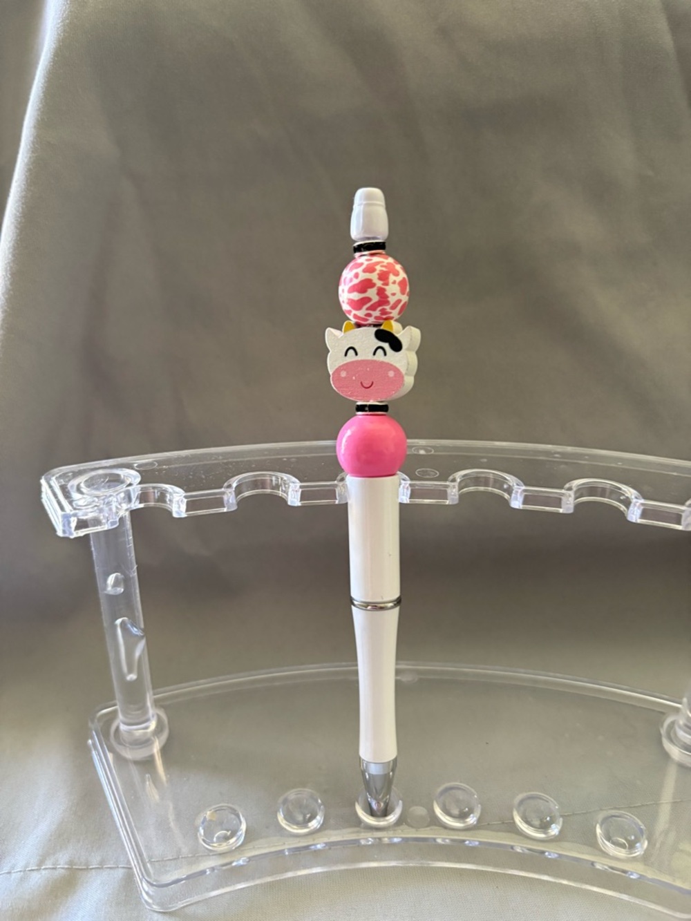 Whimsical Cow Wooden Pen – White & Pink